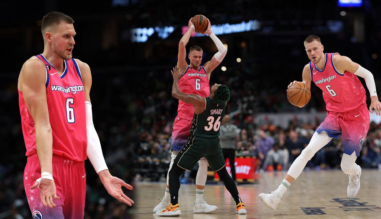 Kristaps Porzingis menjadi salah satu pemain yang patut dinantikan penampilannya saat Piala Dunia Basket 2023 di Indonesia. Porzingis nantinya akan tergabung dengan Timnas Basket Latvia. Pemain Wasington Wizards tersebut terkenal dengan postur badannya yang sangat tinggi. Ia tercatat memiliki tinggi 2,21 meter. Berikut ini beberapa aksi "Titan dari Latvia", Kristaps Prozingis bersama Wasington Wizards. (Foto kolase: AFP)