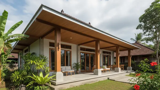 Model Rumah Desa dengan Atap Miring Satu Arah