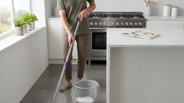 Cara Membersihkan Lantai Dapur Berminyak dan Menghitam (Foto: Gemini AI)