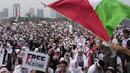 Aksi Bela Palestina hari ini digelar sejumlah elemen masyarakat yang tergabung dalam Aliansi Rakyat Indonesia. (AP Photo/Dita Alangkara)