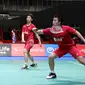 Ganda putra Indonesia Kevin Sanjaya Sukamuljo / Marcus Fernaldi Gideon lolos ke final Jepang Terbuka Super Series 2017. Mereka mengalahkan wakil Denmark, Mathias Boe / Carsten Mogensen, Sabtu (23/9/2017). (Humas PP PBSI)