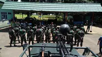 Upacara pelepasan pasukan Penanggulangan Teroris (Gultor) di Markas Komando Yonif Raider 700 Kodam VII/Wirabuana di Makassar, Sulsel. (Liputan6.com/Eka Hakim)