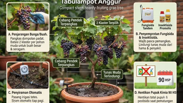 Cara Membuat Pohon Anggur Pendek Tapi Penuh Dompolan Buah