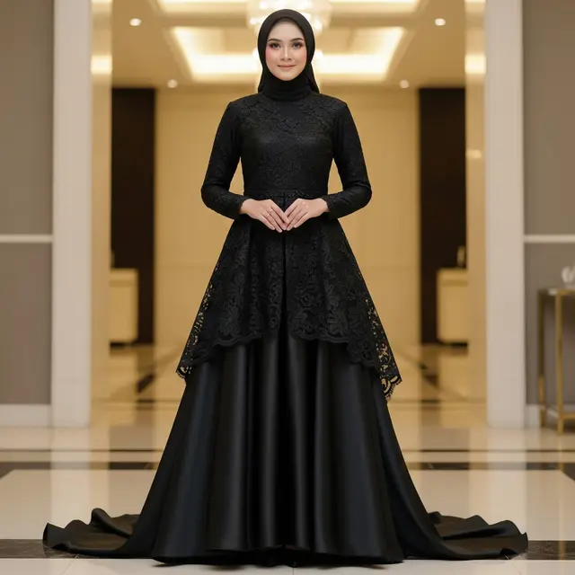 Model Gamis Kombinasi Brokat Hitam