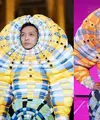 Doja Cat mengenakan gaun unik rancangan Thomb Browne SS18 dengan asen struktur dan permainan grafis serta warna yang nyentrik. (Foto: Thomb browne/ Instagram).