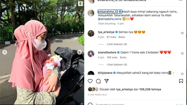 Anisa Rahma Masih Tak Menyangka Dikaruniai Bayi Kembar, Sang Suami Bahagia Miliki 3 Bidadari.  (instagram.com/anisarahma_12)