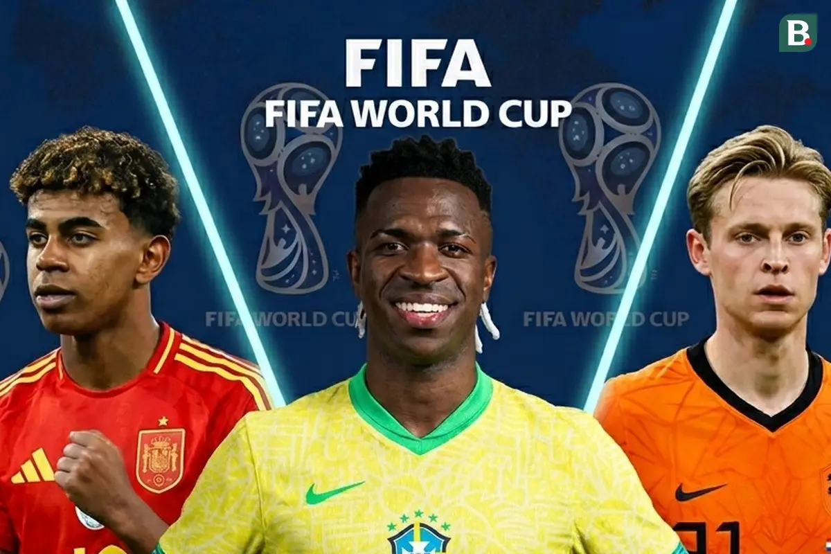 Ilustrasi bintang Piala Dunia 2026, Lamine Yamal, Vinicius Junior, Kylian Mbappe, Frenkie de Jonk (Bola.com/AFP/Gemini)