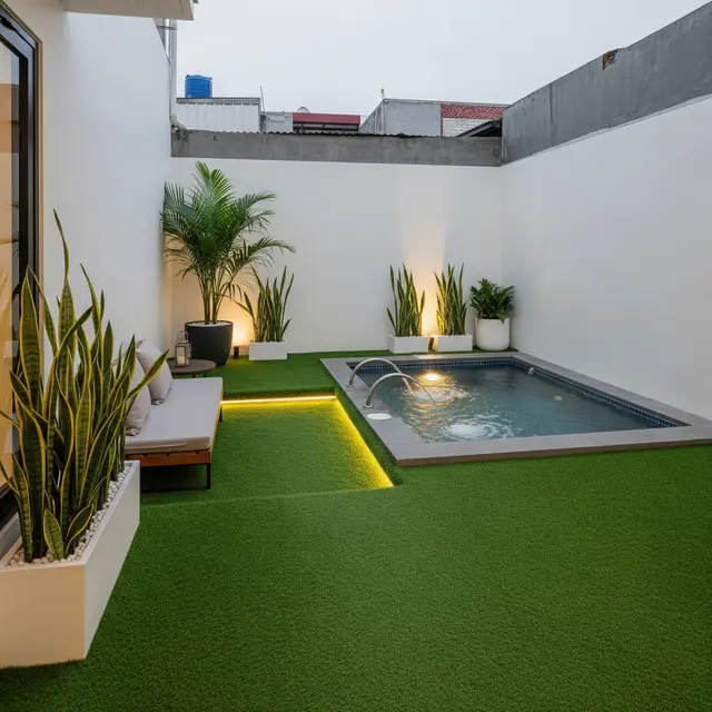 9 Desain Halaman Belakang Rumah Minimalis dengan Rumput Sintetis, Minim Perawatan