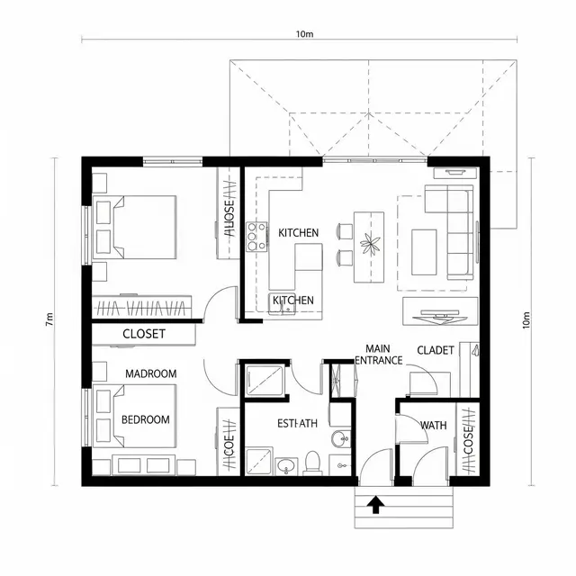 Ide Denah Rumah Ukuran 7x10 Kamar 2 Sederhana (Gemini)