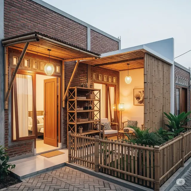 Rumah Industrial Batako dengan Aksen Bambu
