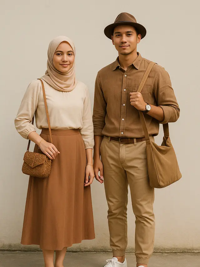 Paduan Earth Tone Outfit untuk Pria dan Wanita di Tahun 2025 (Foto: Rizka Nur Laily via ChatGPT)