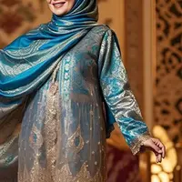 Ilustrasi Gamis Brokat 2025 A-Line untuk Ibu-ibu Usia 50-an (Sumber Gambar: Meta AI)