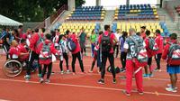 Tim atletik Indonesia yang akan berlaga pada ASEAN Para Games 2017 berlatih di Stadion Bukit Jalil, Kuala Lumpur, Malaysia, Sabtu (16/9/2017). (Humas CDM APG)