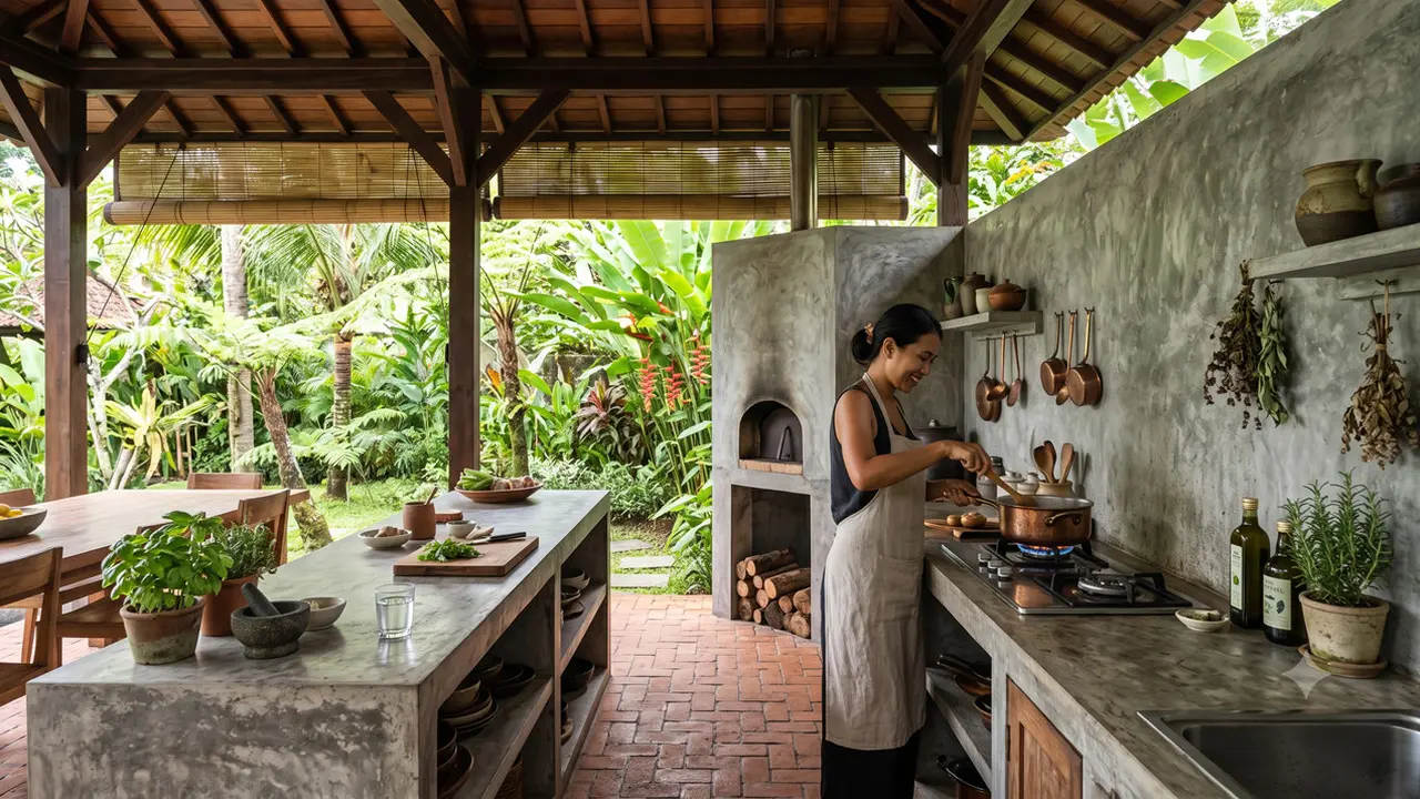 Desain Dapur Terbuka yang Teduh Saat Kemarau