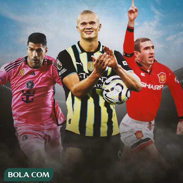 Ilustrasi - Luis Suarez, Haaland, Eric Cantona
