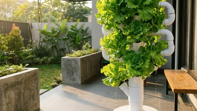 Kebun Sayur Mini Dengan Kombinasi Vertical Tower