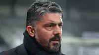 Pelatih kepala Marseille asal Italia, Gennaro Gattuso, bereaksi selama pertandingan Liga Prancis antara Stade Brestois 29 (Brest) dan Olympique de Marseille (OM) di stadion Francis-Le Ble di Brest, Prancis barat, pada 18 Februari 2024. (FRED TANNEAU/AFP)