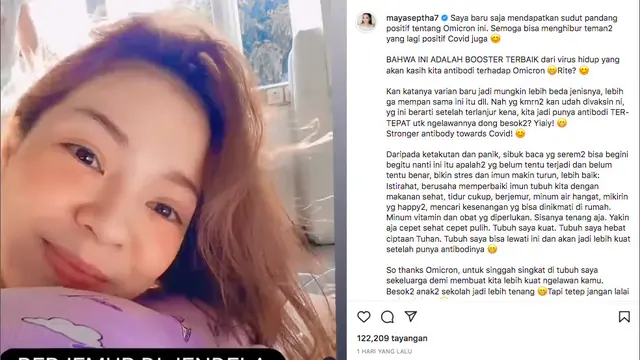 Maya Septha Umumkan Telah Negatif Covid-19, Dapat Sudut Pandang Baru tentang Omicron. (Sumber: Instagram/@mayaseptha7)