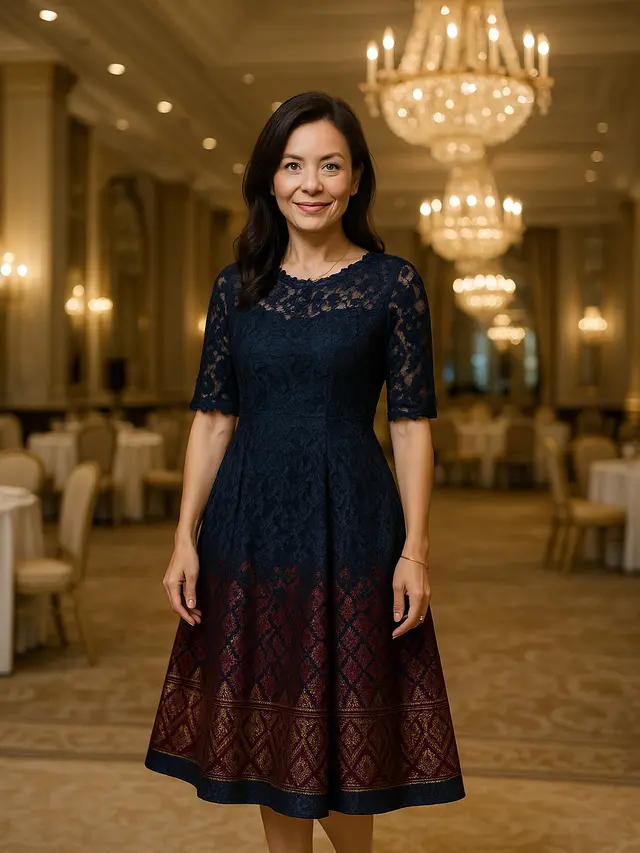 Model Dress Brokat Kombinasi Songket Mewah untuk Ibu-ibu 40 Tahun