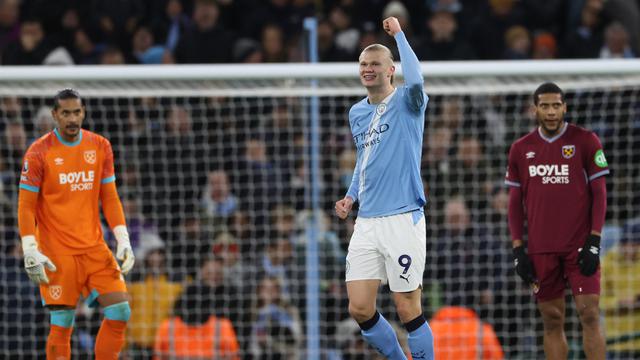 Selebrasi Erling Haaland di laga Manchester City vs West Ham