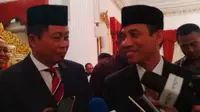Menteri ESDM Ignasius Jonan dan Wakil Menteri ESDM Arcandra Tahar usai pelantikan di Istana Negara, Jakarta, Jumat (14/10/2016). 