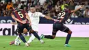 Dua gol tersebut menambah catatan gol Kylian Mbappe pada musim ini. Sejauh ini, ia sukses melesatkan 9 gol dalam 7 penampilannya bersama Los Blancos di semua kompetisi. (AFP/Jose Jordan)