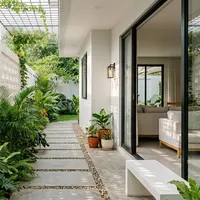 Koridor Samping Rumah dengan Dinding Roster Gemini AI