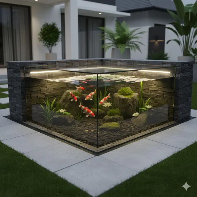 7 Desain Kolam Ikan Mini Kombinasi Batu dan Kaca, Perpaduan Estetika Alam dan Sentuhan Modern di Rumah