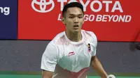 Jonatan Christie kembali menjadi andalan Indonesia saat menghadapi Tiongkok pada laga final cabang olahraga bulu tangkis beregu Asian Games 2019 di Istora Gelora Bung Karno, Rabu (22/8/2018). (Humas PP PBSI)