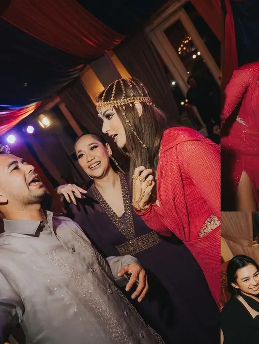 Nia tampil paling stunning di antara tamu undangan. Dengan pilihan outfit berbagan sequin warna merah. [Foto: @ramadhaniabakrie]