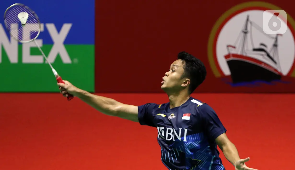 Anthony Sinisuka Ginting menang tiga gim 20-22, 21-15, dan 21-15. (Liputan6.com/Helmi Fithriansyah)