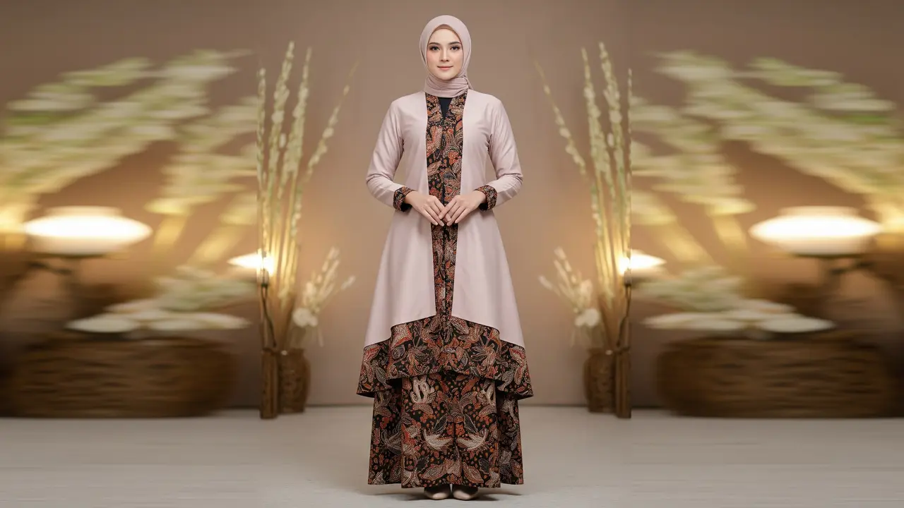 Model Gamis Batik Kombinasi Kain Polos Terbaru