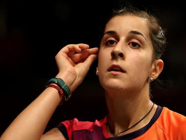 Pesona kecantikan Carolina Marin serta kemampuan teknisnya memukau penonton di Istora Gelora Bung Karno, Jakarta. (Bola.com/Arief Bagus)