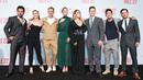 (Dari kiri ke kanan) Sam Medina, Ronda Rousey, Peter Berg, Lauren Cohan, CL, Mark Wahlberg, Iko Uwais dan Carlo Alban menghadiri pemutaran perdana film Mile 22 di Los Angeles, Kamis (9/8). (Rich Fury/Getty Images/AFP)