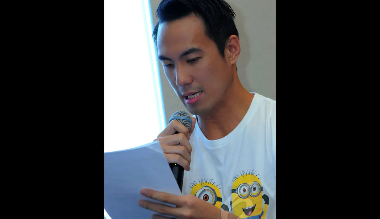 Pria kelahiran Jakarta, 14 Agustus 1981 ini mengaku senang diajak kerjasama mengisi suara salah satu karakter  film animasi DESPICABLE ME, Green Garden, Jakarta, Senin (5/5/2014) (Liputan6.com/Faisal R Syam).