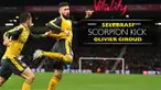 Video selebrasi socrpion kick Olivier Giroud saat Arsenal imbang kontra Bournemouth 3-3, Selasa (3/1/2017).