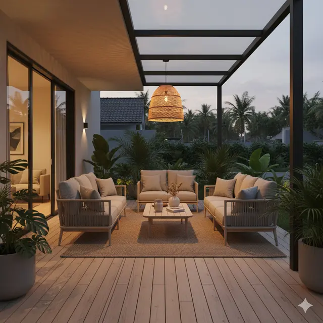 Teras Minimalis Natural dengan Lantai Kayu
