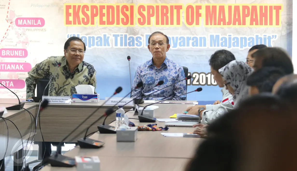 Suasana Launching Ekspedisi Spirit of Majapahit' di Jakarta, Senin (2/5). Salah satu misinya adalah membangun replika kapal Majapahit (yang diberi nama Spirit of Majapahit dalam rangka napak tilas pelayaran Majapahit ke Jepang. (Liputan6.com/Angga Yuniar)