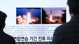 Korea Utara meluncurkan uji coba rudal balistik antarbenua Kamis (16/3) hanya beberapa jam sebelum para pemimpin Korea Selatan dan Jepang bertemu di KTT Tokyo yang diperkirakan akan dibayangi oleh ancaman nuklir Korea Utara. (AP Photo/Ahn Young-joon)