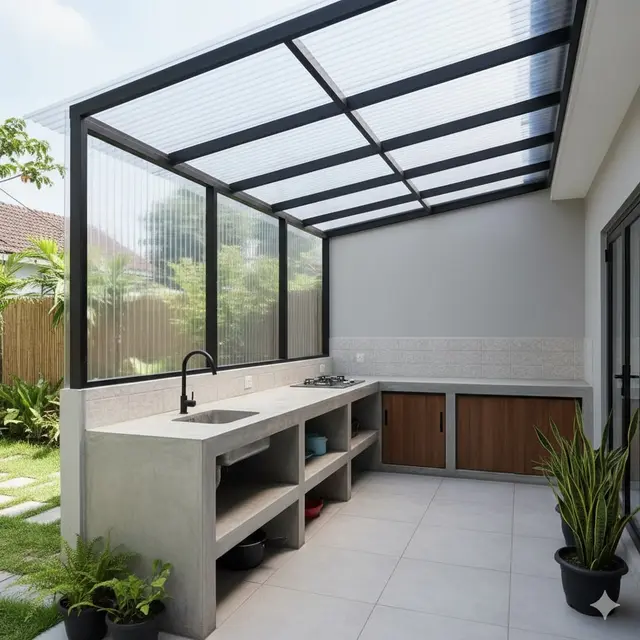 Dapur Outdoor dengan Atap Polycarbonate