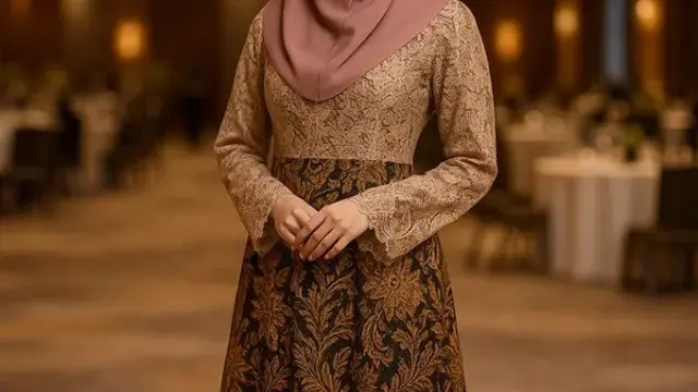 Baju Batik Pesta Wanita Berhijab Syar’i