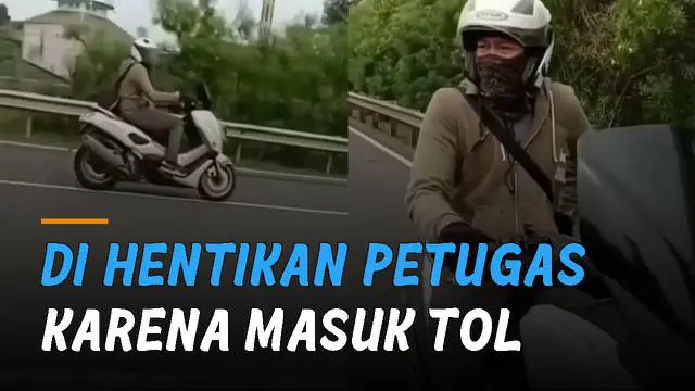 Seorang pengemudi sepeda motor masuk ke jalan tol. Kejadian itu terjadi Jalan Tol Cawang arah TMII, Jakarta.