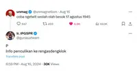 Cuitan Kocak Netizen Indonesia Merdeka di Zaman Modern. (Sumber: X/@gunasatwam)