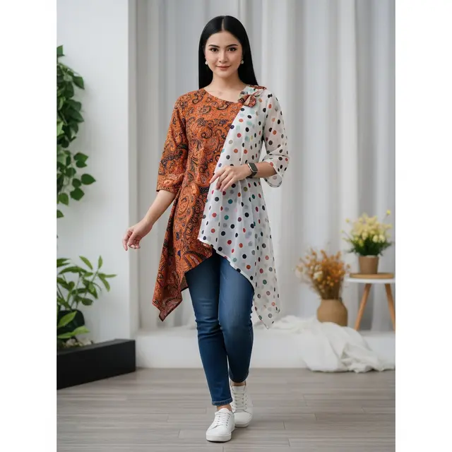 Model Baju Batik Asimetris. Foto: Gemini
