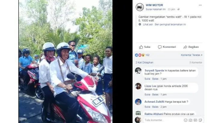 Presiden Jokowi membonceng Iriana dengan menggunakan motor listrik saat blusukan ke Asmat, Papua (IG:@infobakti)
