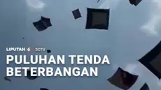 Tanpa mendung, tanpa hujan, tiba-tiba pusaran angin kencang menerjang lokasi basecamp pendakian Gunung Sumbing di Wonosobo. Seketika, puluhan tenda untuk camping beterbangan.