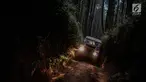 Mobil offroad 4x4 klasik Land Rover menerobos jalan sempit saat wisata offroad menuju trek Sukawana-Cikole di Kab Bandung Barat, Jawa Barat, Jumat (19/10). Wisata offroad di Kab Bandung Barat ini memiliki panjang trek 18 km. (Liputan6.com/Faizal Fanani)