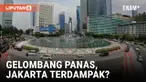 Suhu di Jakarta mencapai 32-34 derajat Celsius dengan tingkat kelembaban tinggi, membuat warga setempat menggunakan payung dan kipas untuk melindungi diri dari terik matahari.