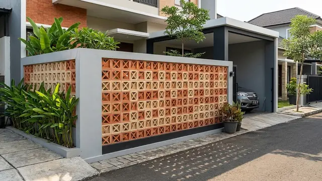 Model Pagar Roster Warna Terakota dan Krem yang Cocok untuk Rumah Minimalis