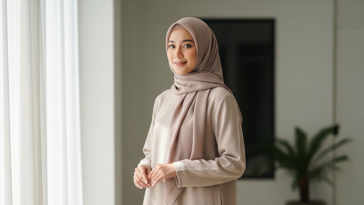 9 Model Gamis Linen Simple Warna Nude, Pilihan Busana Muslimah Modern